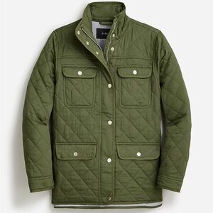 J. Crew Quilted Deep Moss Downtown Field Jacket with Gold Snaps